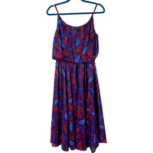 IT'S A LEHIGH Vintage Purple Leaf Print Semi-Sheer Dress‎
